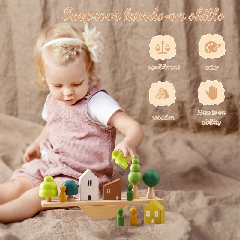 Montessori Sensory Toys Stacking Toys For Baby Forest Houses Replica Wooden Forest Blocks Early Childhood Education Game Gift