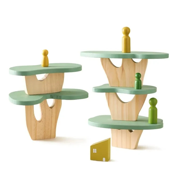 Montessori Sensory Toys Stacking Toys For Baby Forest Houses Replica Wooden Forest Blocks Early Childhood Education Game Gift