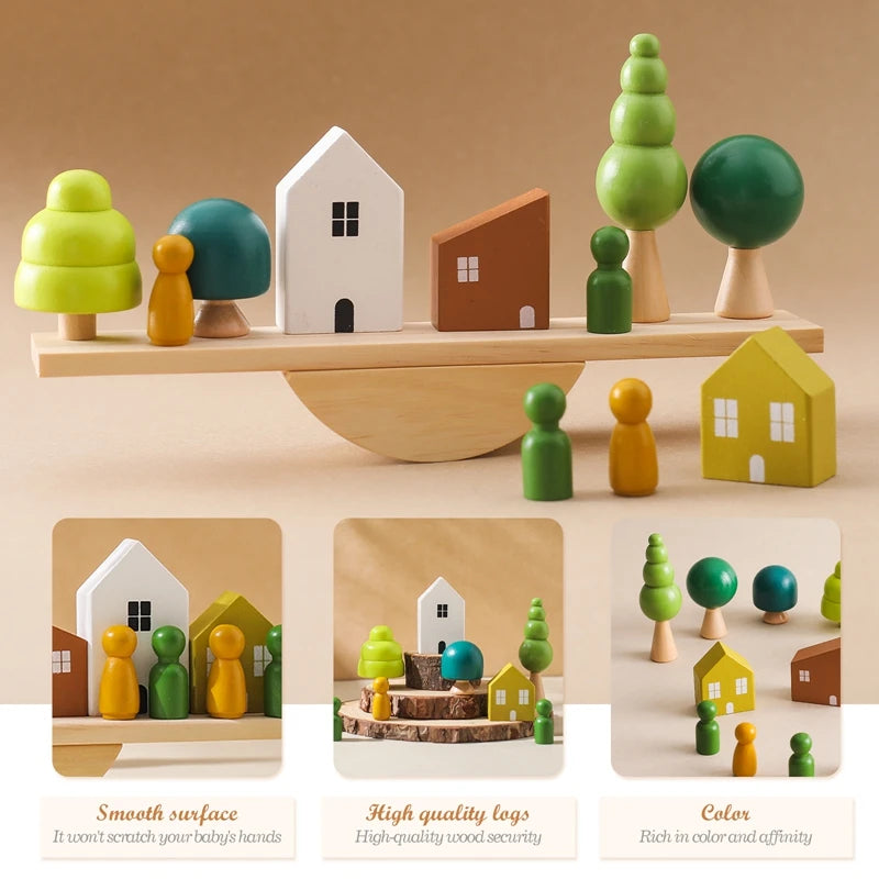 Montessori Sensory Toys Stacking Toys For Baby Forest Houses Replica Wooden Forest Blocks Early Childhood Education Game Gift