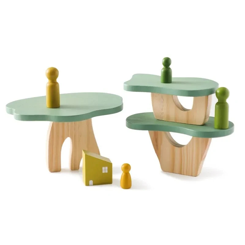 Montessori Sensory Toys Stacking Toys For Baby Forest Houses Replica Wooden Forest Blocks Early Childhood Education Game Gift