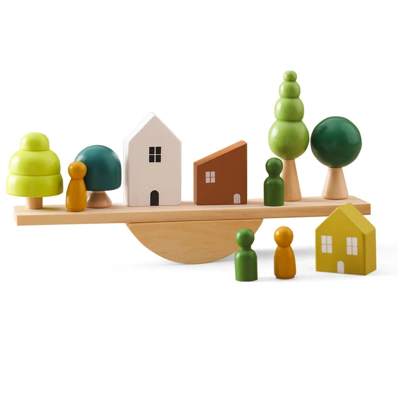Montessori Sensory Toys Stacking Toys For Baby Forest Houses Replica Wooden Forest Blocks Early Childhood Education Game Gift