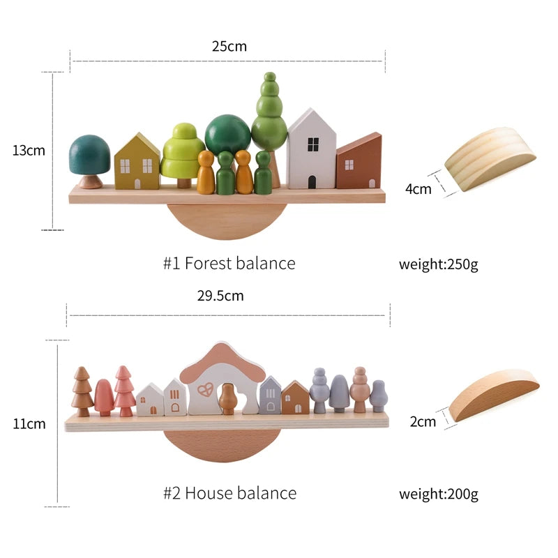 Montessori Sensory Toys Stacking Toys For Baby Forest Houses Replica Wooden Forest Blocks Early Childhood Education Game Gift