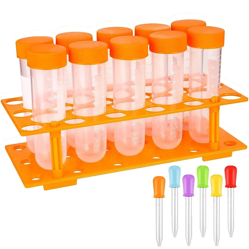 Kids Plastic Test Tubes Droppers Learning Education Primary Science Test Tubes and Holes Holder Rack Nurse Party Decoration