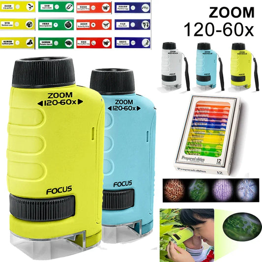 Kids Science Microscope with LED Light Battery Powered Handheld Microscope Light Home School Biological Science Educational Toys