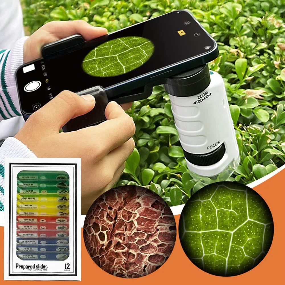 Kids Science Microscope with LED Light Battery Powered Handheld Microscope Light Home School Biological Science Educational Toys