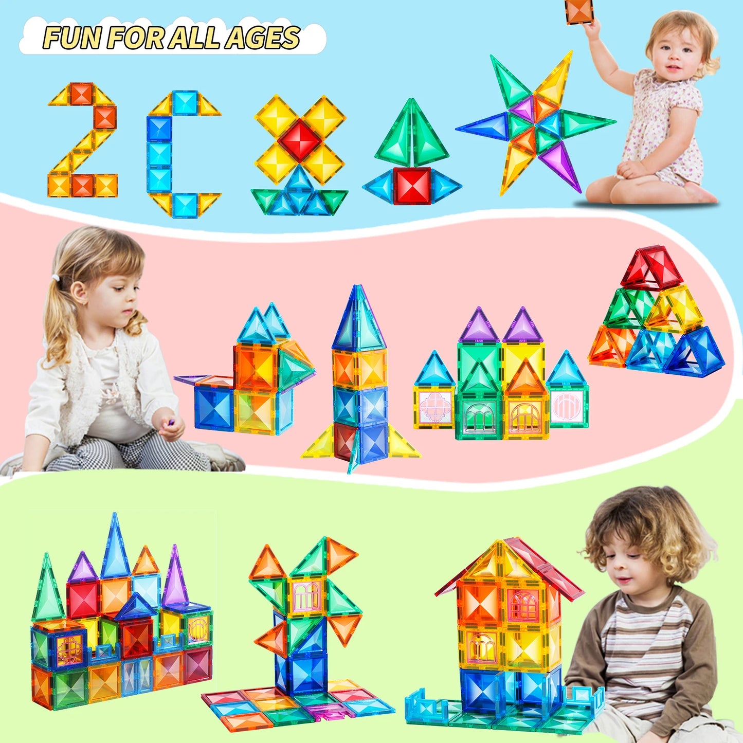 Magnets Building Blocks 3D Diamond Magnetic Tiles Cars Construction Set Stem Educational Toys for Kids Boy Girl Ages 3 4 5 6 7 8